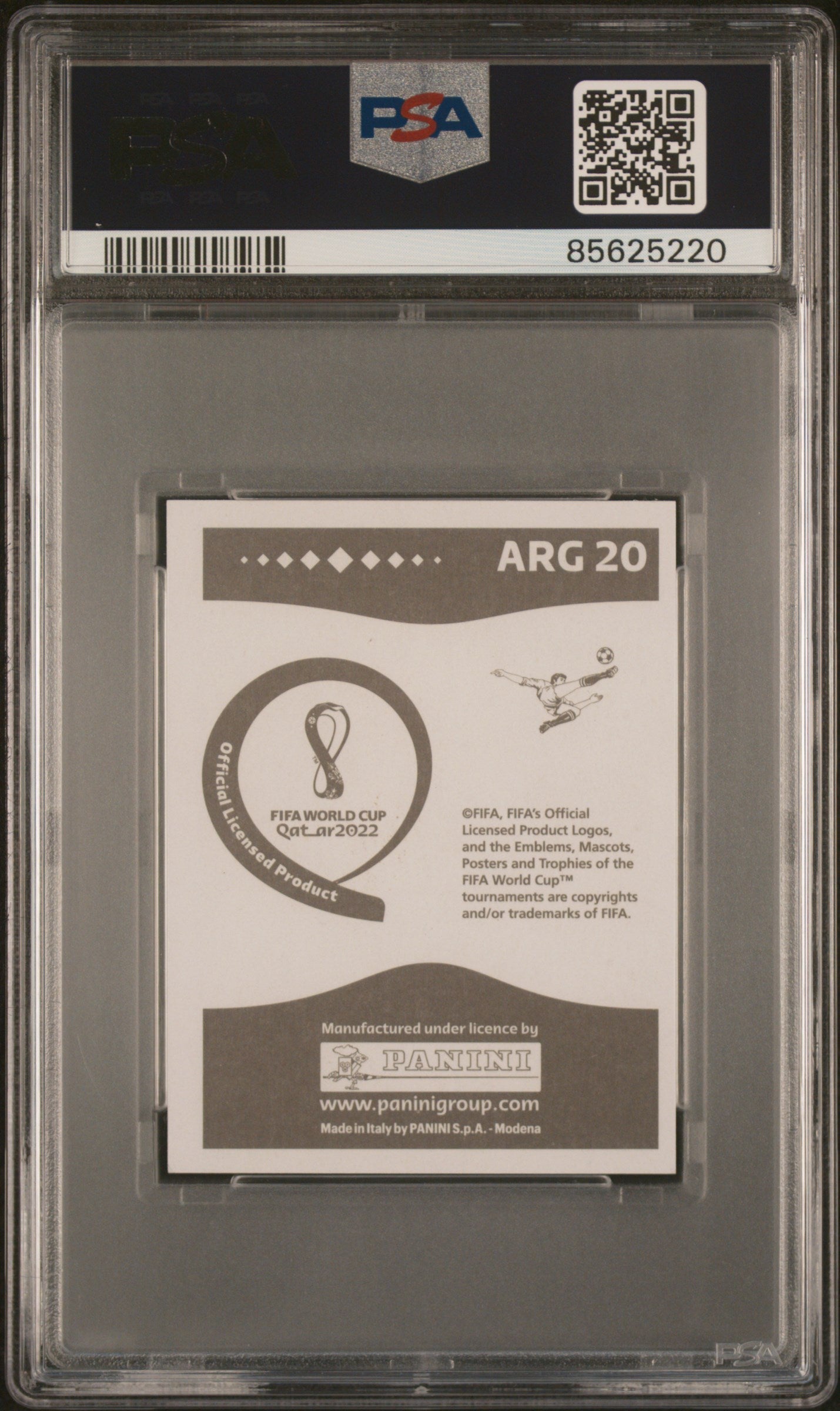 Graded 2022 Panini World Cup Qatar Lionel Messi #ARG20 Gray Back Soccer Sticker Card PSA 10 Gem Mint