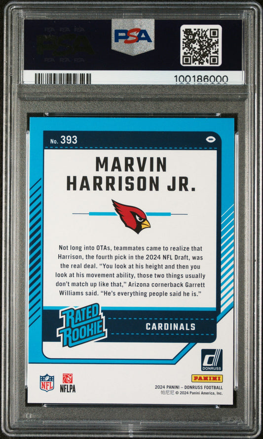 Graded 2024 Panini Donruss Marvin Harrison Jr #393 Press Proof Green Rookie RC Football Card PSA 10 Gem Mint