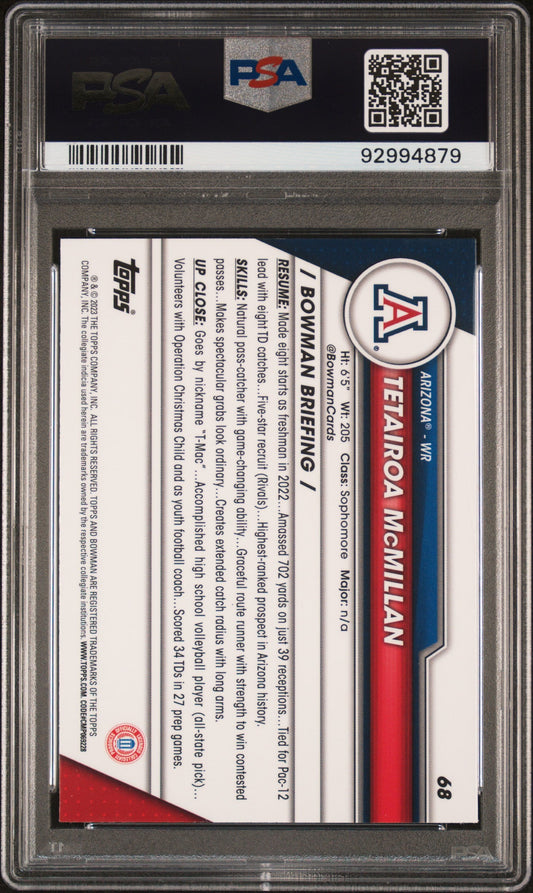 Graded 2023 Topps Bowman U Sapphire Tetairoa McMillan #68 Rookie RC Football Card PSA 10 Gem Mint
