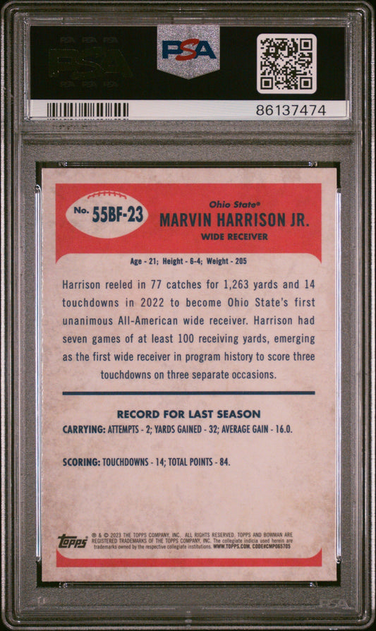 Graded 2023 Topps Bowman U Chrome Marvin Harrison Jr #55BF23 1955 Bowman Rookie RC Football Card PSA 10 Gem Mint