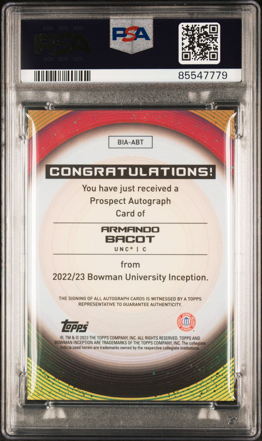 Graded 2022 Topps Bowman U Inception Armando Bacot #ABT Autograph Rookie RC Basketball Card PSA 10 Gem Mint