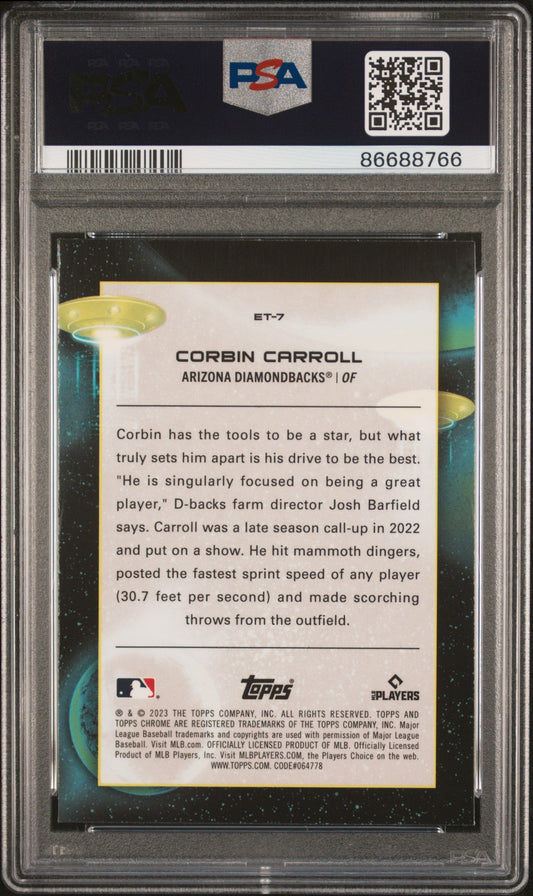 Graded 2023 Topps Cosmic Chrome Corbin Carroll #ET7 Extra Terrestrial Talent Rookie RC Baseball Card PSA 10 Gem Mint
