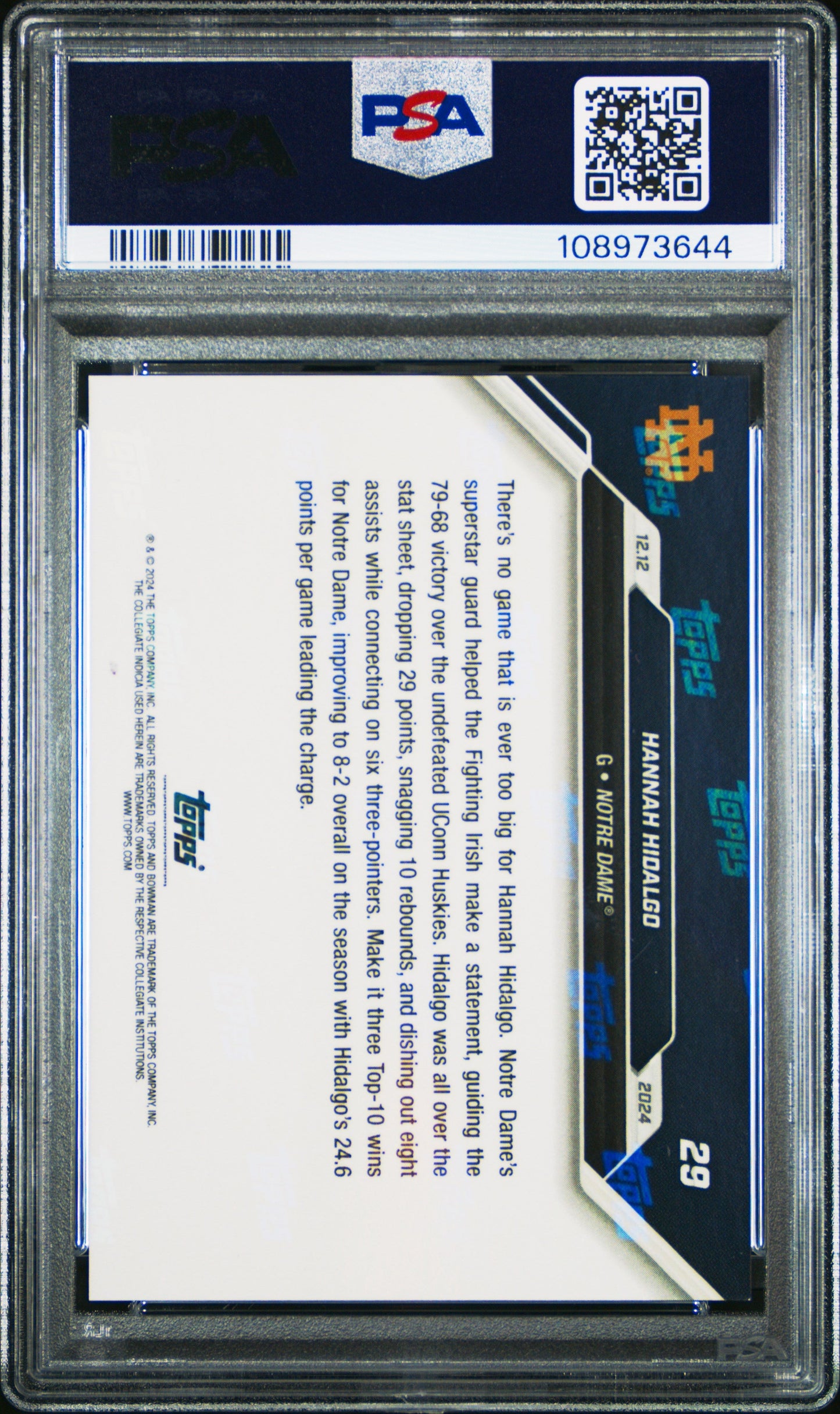 Graded 2024 Topps Bowman U Now Hannah Hidalgo #29 Red /10 Rookie RC Basketball Card PSA 10 Gem Mint