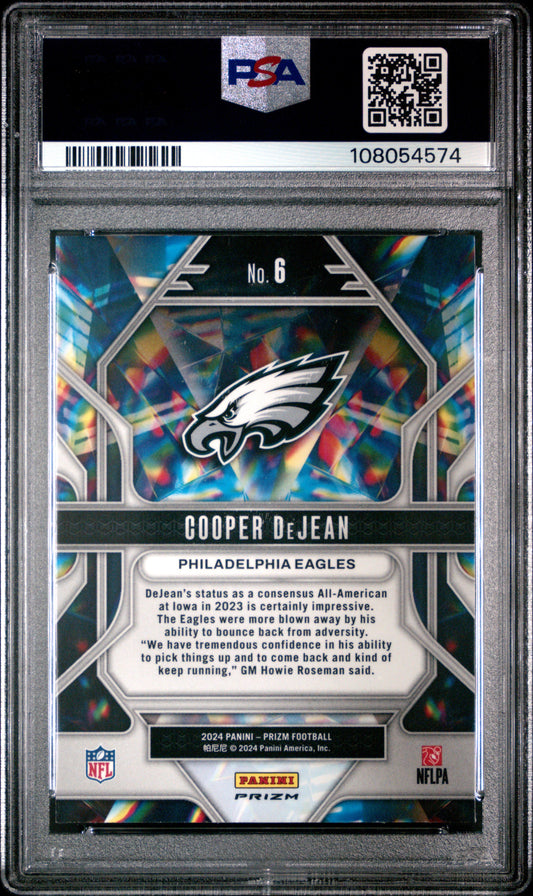 Graded 2024 Panini Prizm Cooper DeJean #6 Prizmatic Green Prizm Rookie RC Football Card PSA 10 Gem Mint