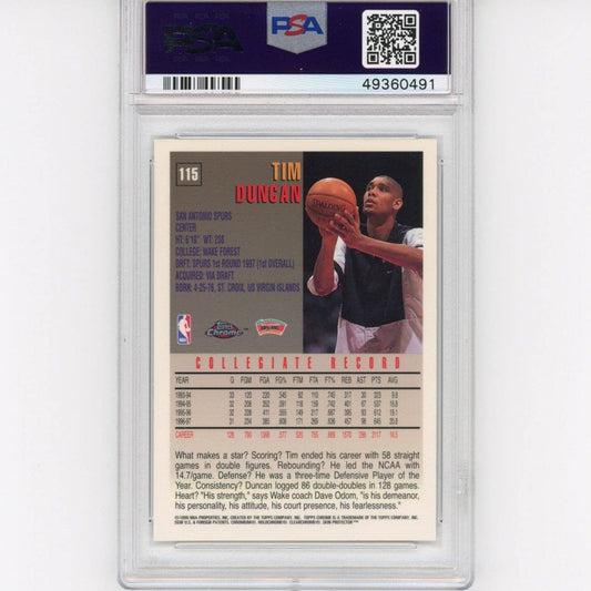 Graded 1997-98 Topps Chrome Tim Duncan #115 Rookie RC Basketball Card PSA 8 NM-MT