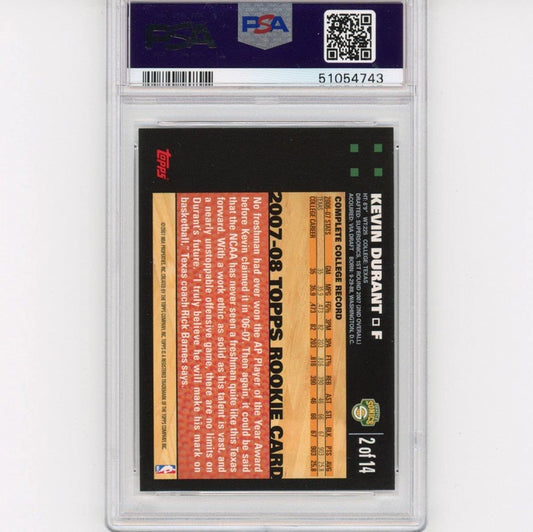 Graded 2007 Topps Rookie Card Kevin Durant #2 Rookie RC Basketball Card PSA 10 Gem Mint