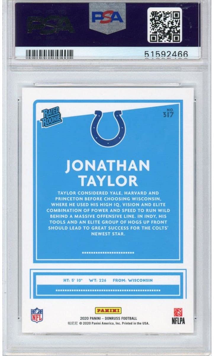 Graded 2020 Panini Donruss Jonathan Taylor #317 Canvas Rated Rookie RC Football Card PSA 10 Gem Mint