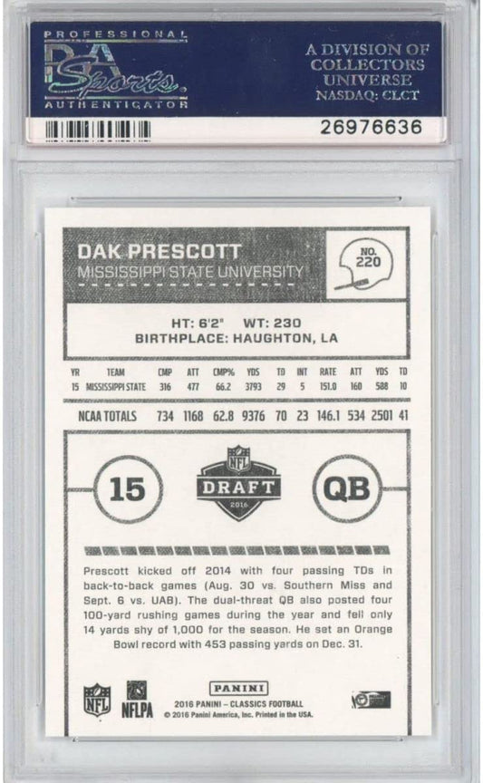Graded 2016 Panini Classics Dak Prescott #220 Rookie RC Football Card PSA 10 Gem Mint