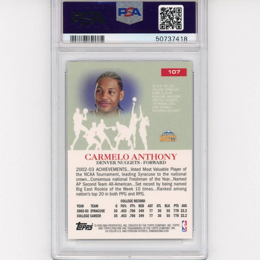 Graded 2003-04 Topps Pristine Carmelo Anthony #107 Rookie RC Basketball Card PSA 10 Gem Mint