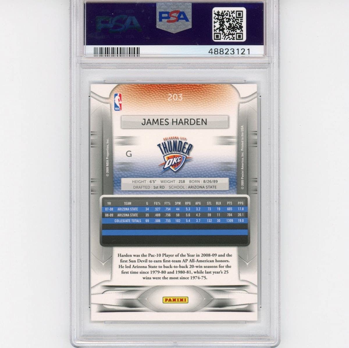 Graded 2009-10 Panini Prestige James Harden #203 Rookie RC Basketball Card PSA 10 Gem Mint