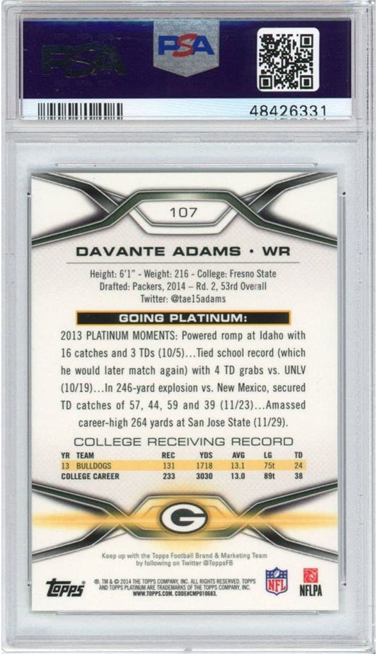 Graded 2014 Topps Platinum Davante Adams #107 Rookie RC Football Card PSA 10 Gem Mint