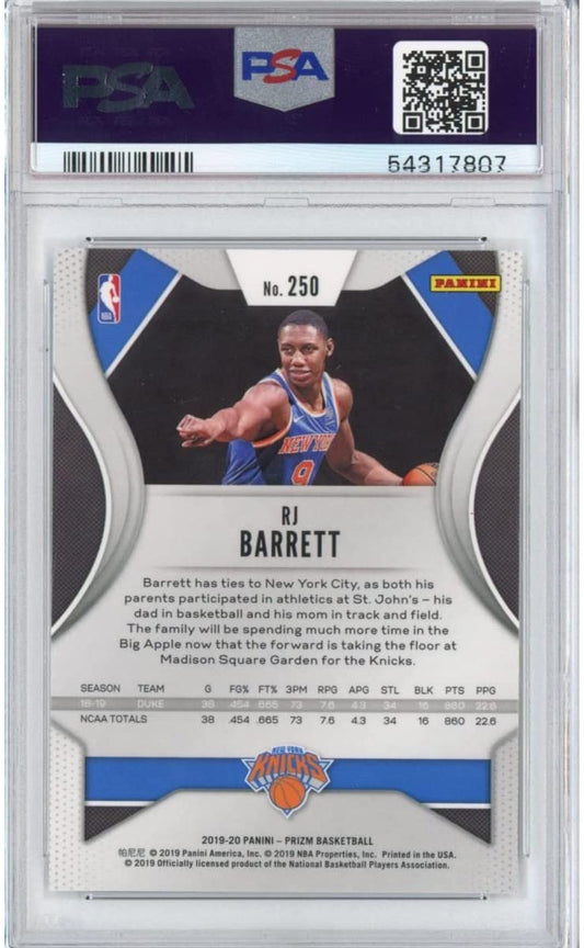 Graded 2019-20 Panini Prizm R.J. RJ Barrett #250 Rookie RC Basketball Card PSA 10 Gem Mint
