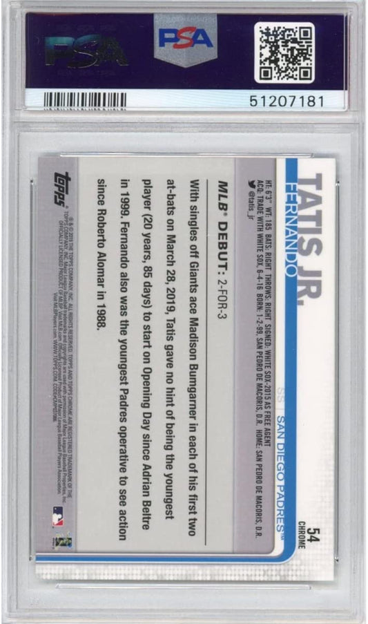 Graded 2019 Topps Chrome Update Fernando Tatis Jr. #54 Rookie RC Baseball Card PSA 10 Gem Mint