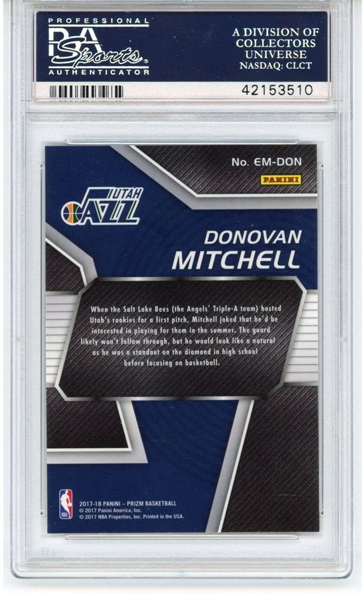 Graded 2017-18 Panini Prizm Donovan Mitchell #EMDON Emergent Rookie RC Basketball Card PSA 10 Gem Mint