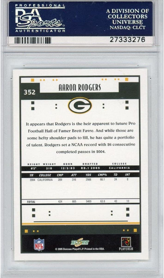 Graded 2005 Score Aaron Rodgers #352 Rookie RC Football Card PSA 10 Gem Mint