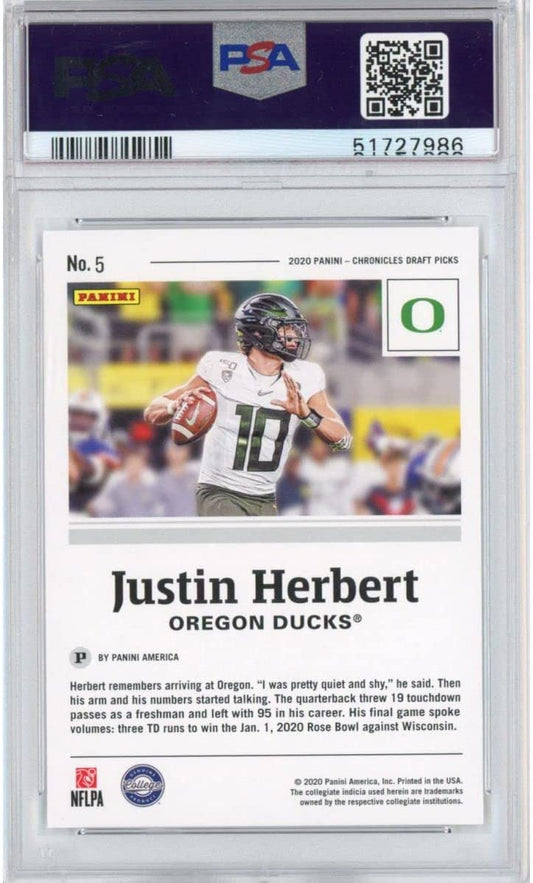 Graded 2020 Panini Chronicles DP Draft Picks Justin Herbert #5 Rookie RC Football Card PSA 10 Gem Mint