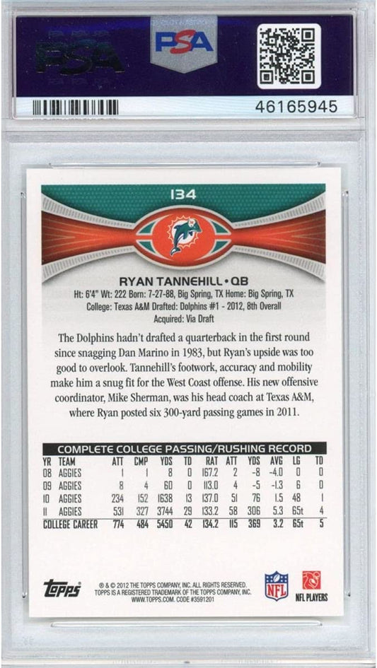 Graded 2012 Topps Ryan Tannehill #134 Passing Ball Showing Rookie RC Football Card PSA 10 Gem Mint