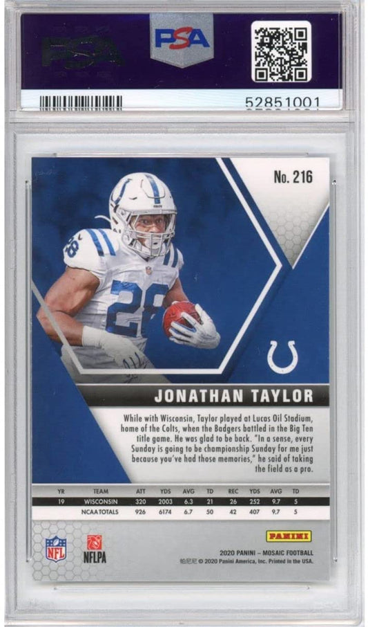 Graded 2020 Panini Mosaic Jonathan Taylor #216 Rookie RC Football Card PSA 10 Gem Mint