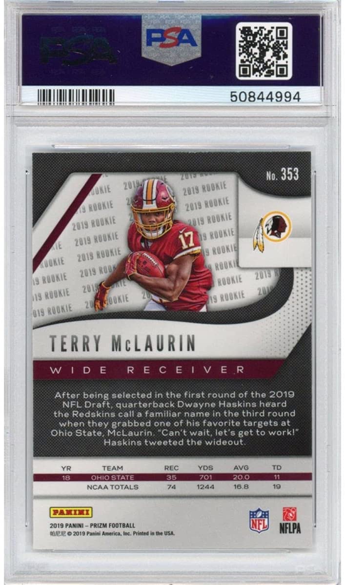 Graded 2019 Panini Prizm Terry McLaurin #353 Rookie RC Football Card PSA 10 Gem Mint