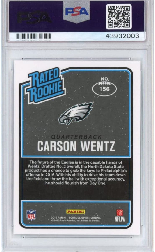 Graded 2016 Panini Donruss Carson Wentz #156 Rookie RC Football Card PSA 10 Gem Mint