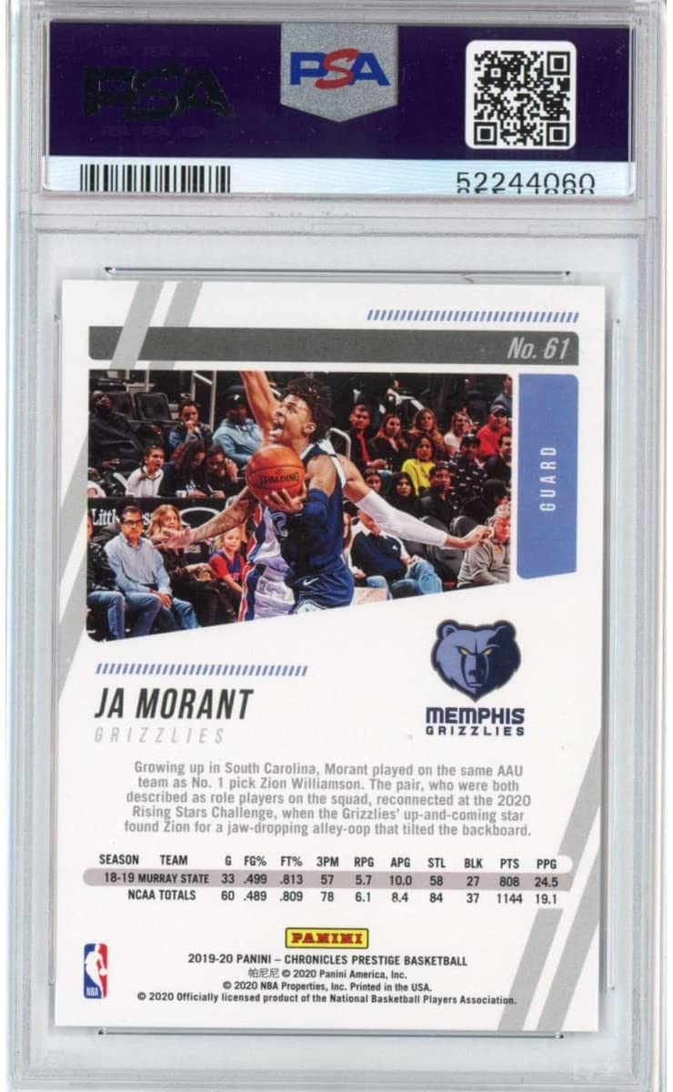 Graded 2019-20 Panini Chronicles Ja Morant #61 Rookie RC Basketball Card PSA 10 Gem Mint