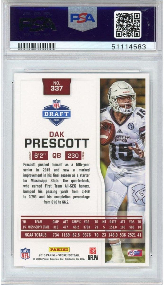 Graded 2016 Panini Score Dak Prescott #337 Rookie RC Football Card PSA 10 Gem Mint