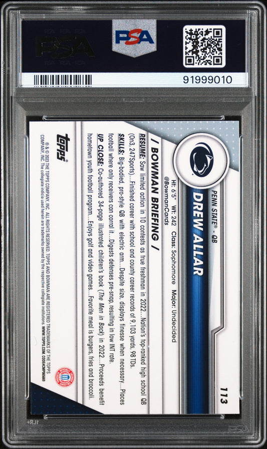 Graded 2023 Topps Bowman U Chrome Drew Allar #113 Rookie RC Football Card PSA 10 Gem Mint