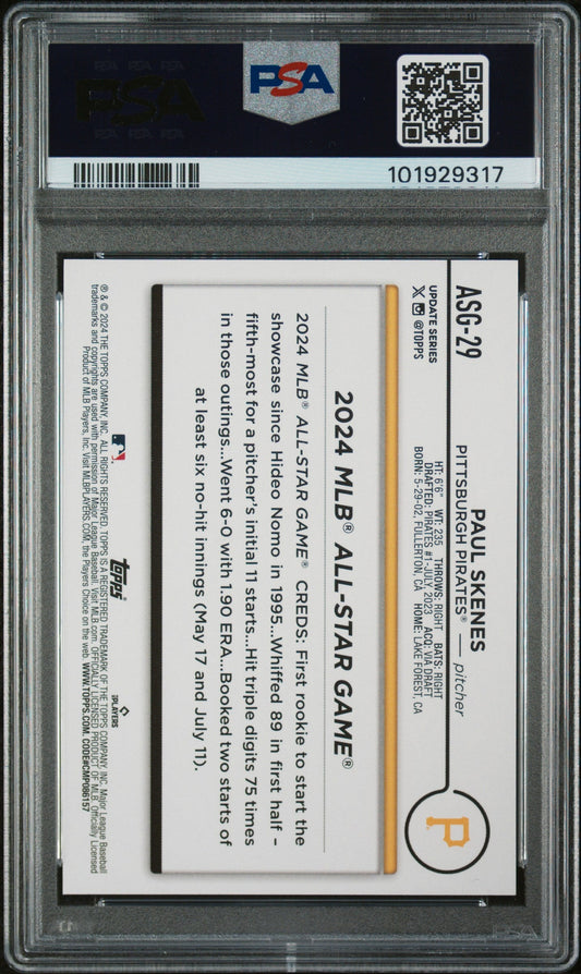 Graded 2024 Topps Update Paul Skenes #ASG29 All Star Game Rookie RC Baseball Card PSA 10 Gem Mint