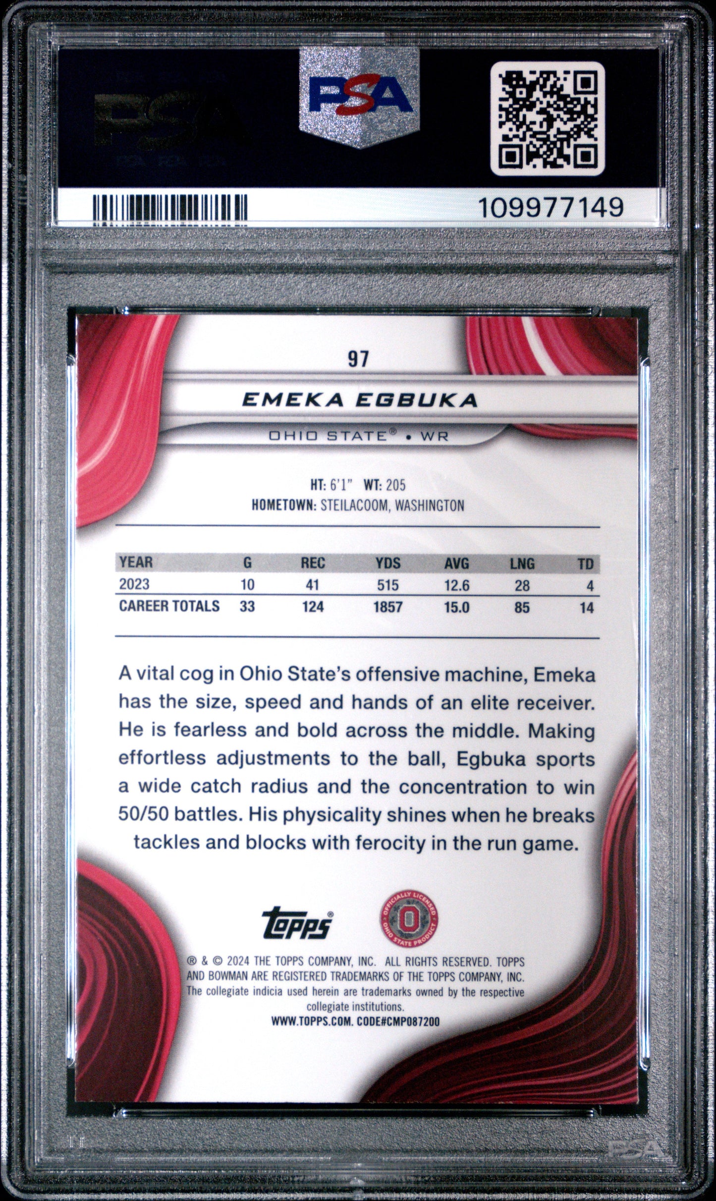Graded 2024 Topps Bowman Best University Emeka Egbuka #97 Rookie RC Football Card PSA 10 Gem Mint