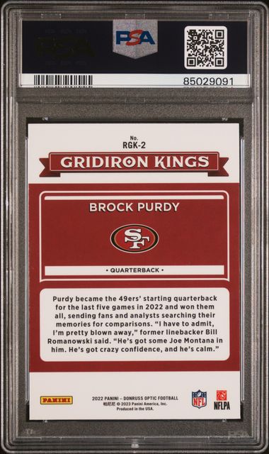Graded 2022 Panini Donruss Optic Brock Purdy #RGK2 Rookie Gridiron Kings RC Football Card PSA 10 Gem Mint