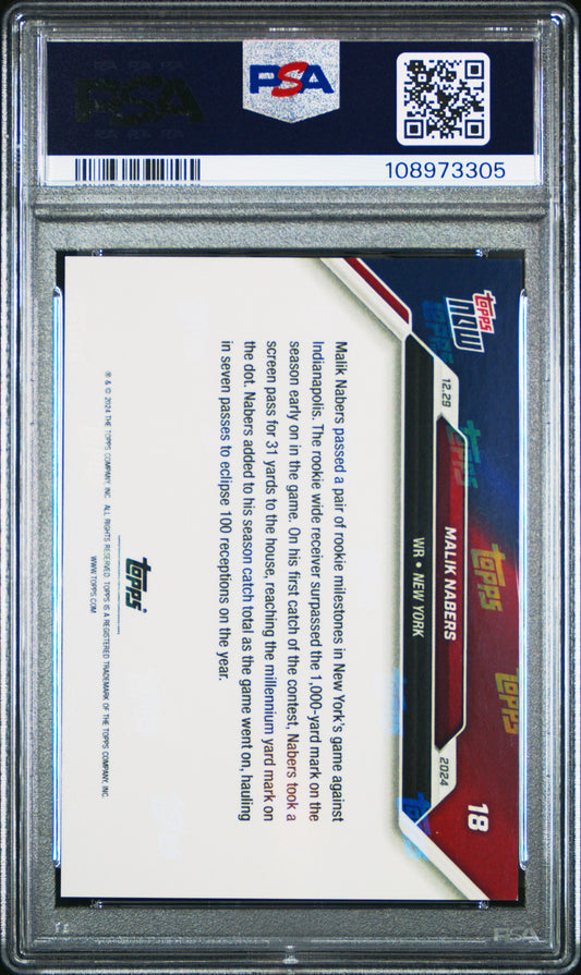 Graded 2024 Topps Now Malik Nabers #18 Rookie RC Football Card PSA 9 Mint