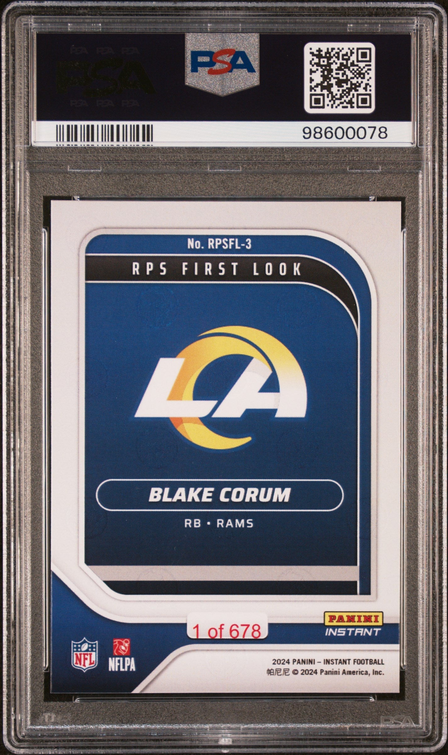 Graded 2024 Panini Instant NFL Blake Corum #RPSFL3 RPS First Look Rookie RC Football Card PSA 10 Gem Mint