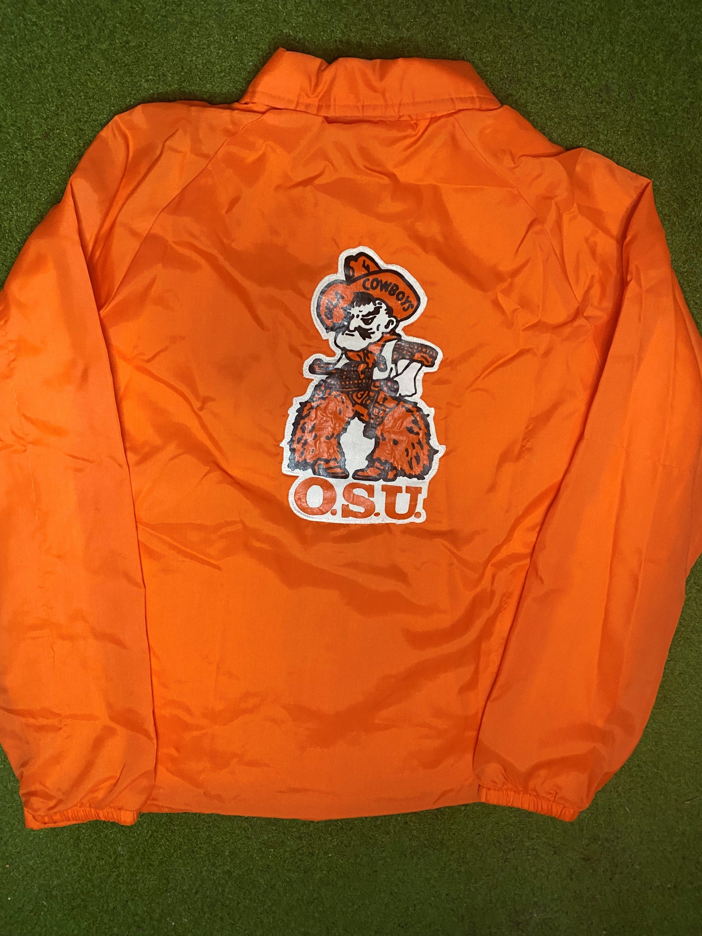 70s Oklahoma State Cowboys - Vintage College Button Up Jacket (Medium) - Gametime Vintage