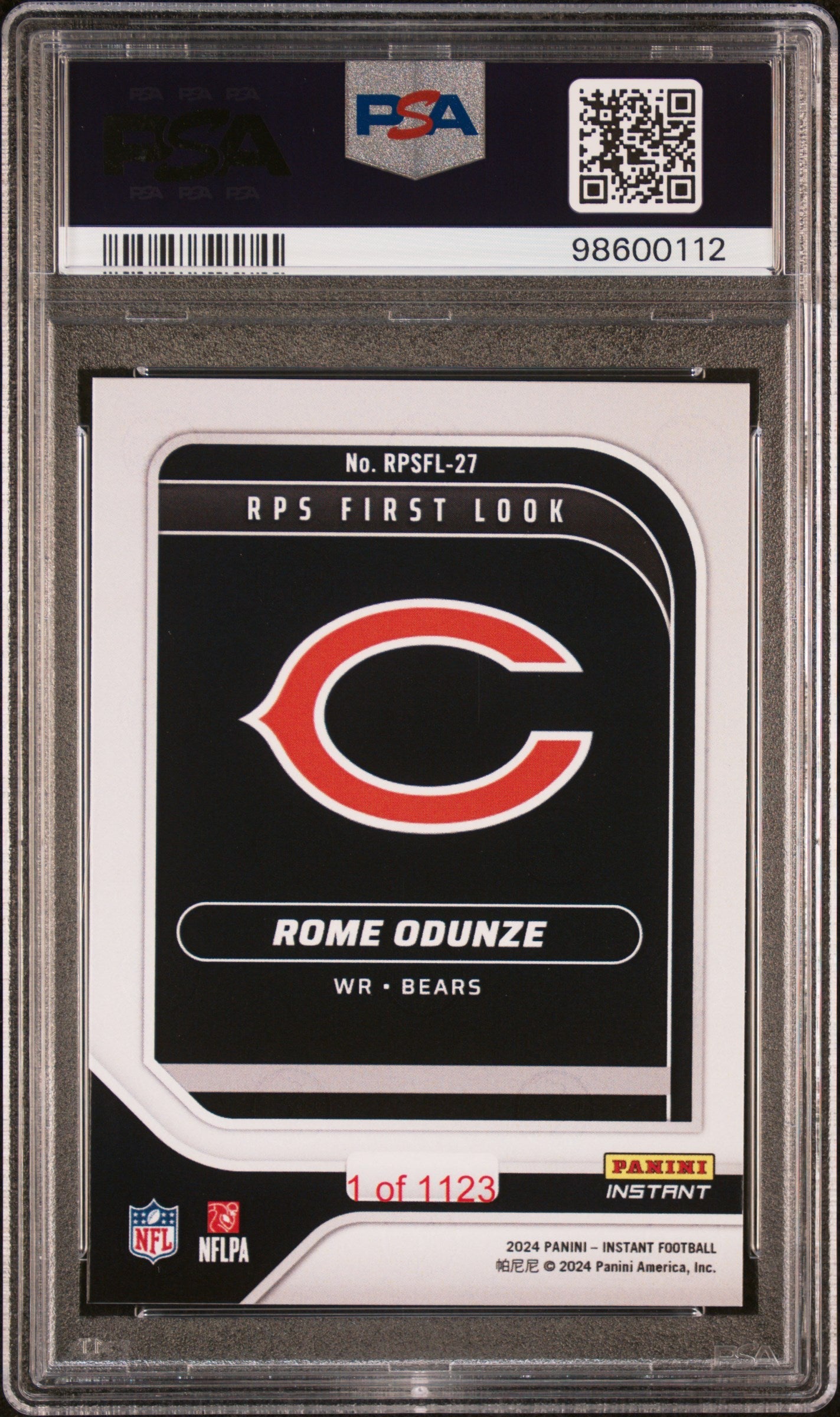 Graded 2024 Panini Instant NFL Rome Odunze #RPSFL27 RPS First Look Rookie RC Football Card PSA 10 Gem Mint