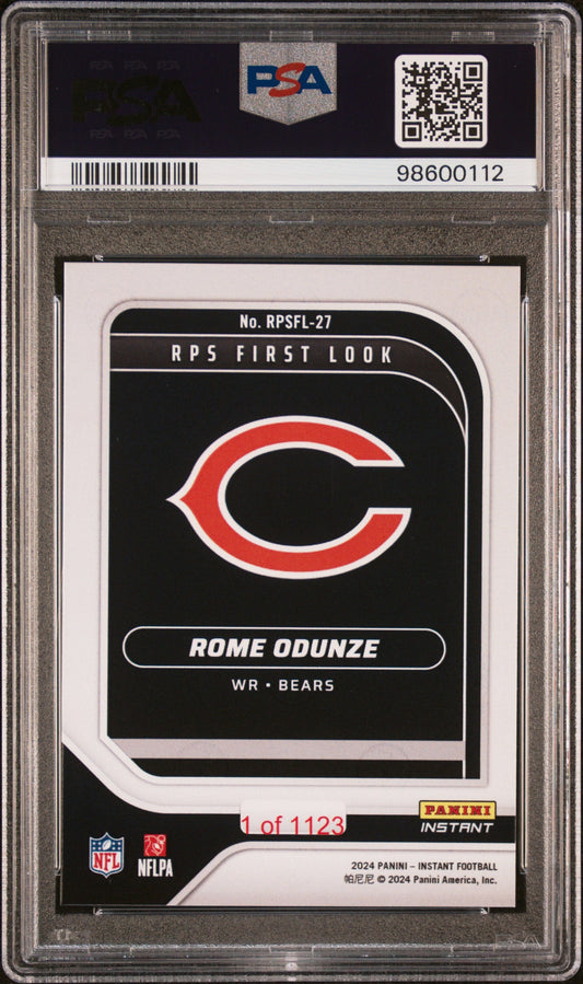 Graded 2024 Panini Instant NFL Rome Odunze #RPSFL27 RPS First Look Rookie RC Football Card PSA 10 Gem Mint