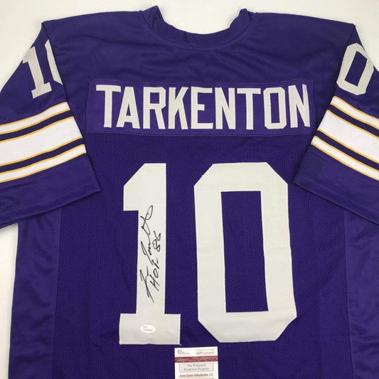 Autographed/Signed Fran Tarkenton HOF 86 Minnesota Purple Football Jersey JSA COA