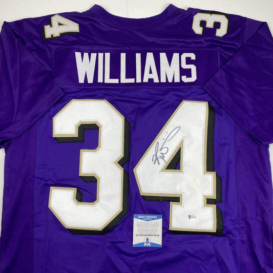 Autographed/Signed Ricky Williams Baltimore Purple Football Jersey Beckett BAS COA