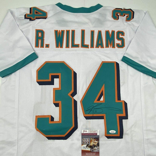 Autographed/Signed Ricky Williams Miami White Football Jersey JSA COA