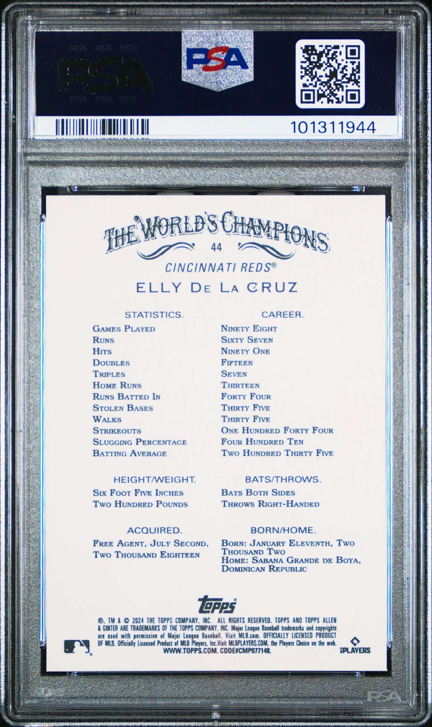 Graded 2024 Topps Allen & Ginter Elly De La Cruz #44 Rookie RC Baseball Card PSA 10 Gem Mint