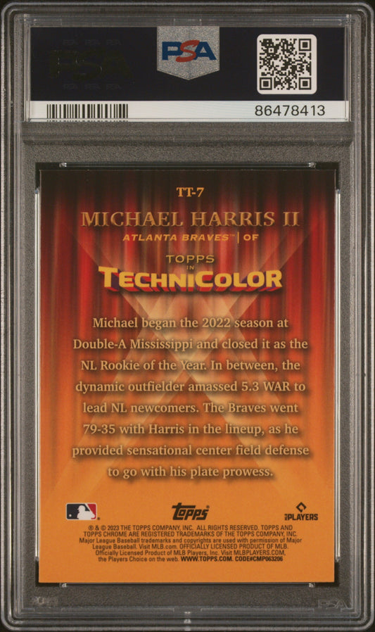Graded 2023 Topps Chrome Michael Harris II #TT7 Topps in Technicolor Rookie RC Baseball Card PSA 10 Gem Mint