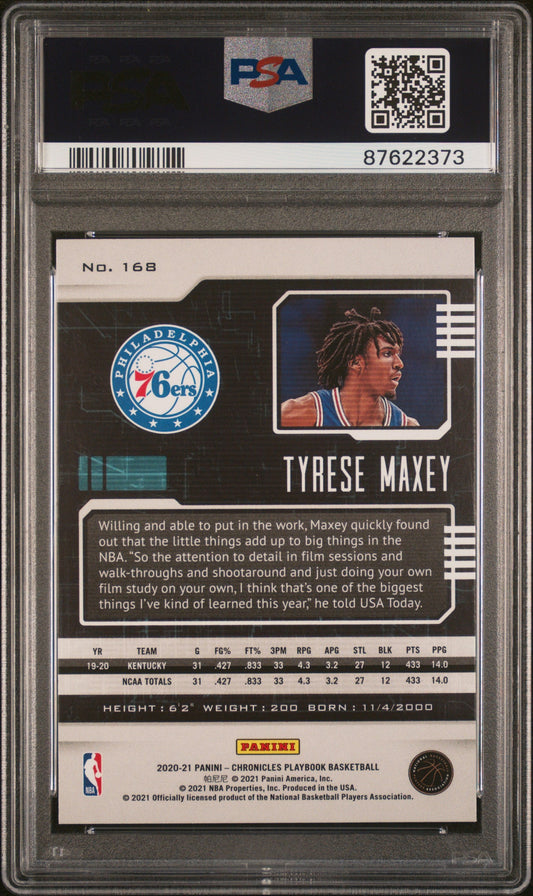 Graded 2020 Panini Chronicles Tyrese Maxey #168 Rookie RC Basketball Card PSA 10 Gem Mint