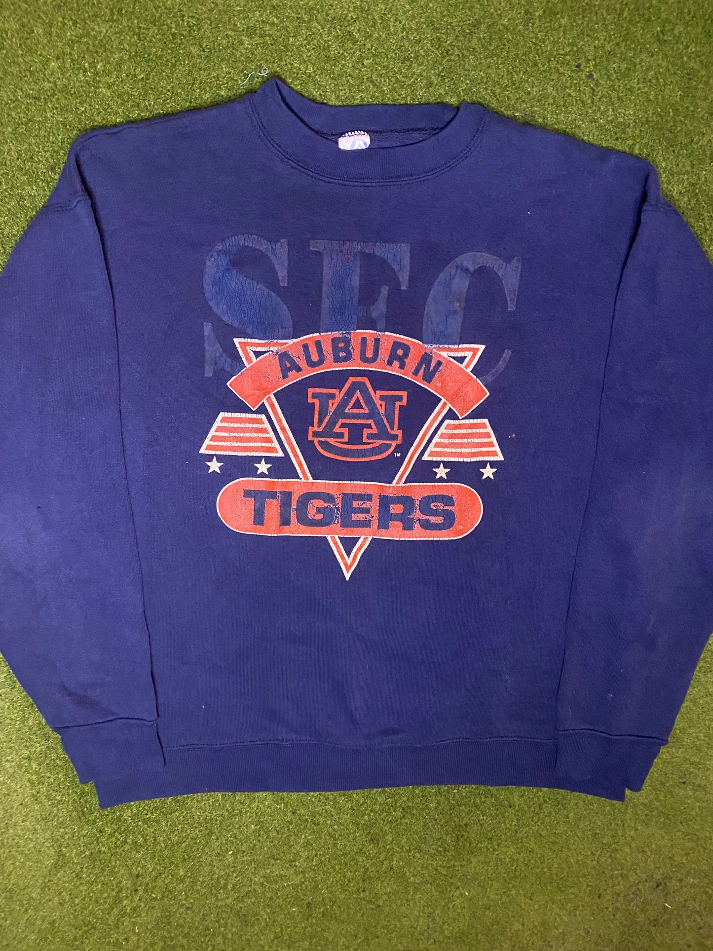 80s Auburn Tigers - SEC - Vintage College Sweatshirt (Large) - Gametime Vintage