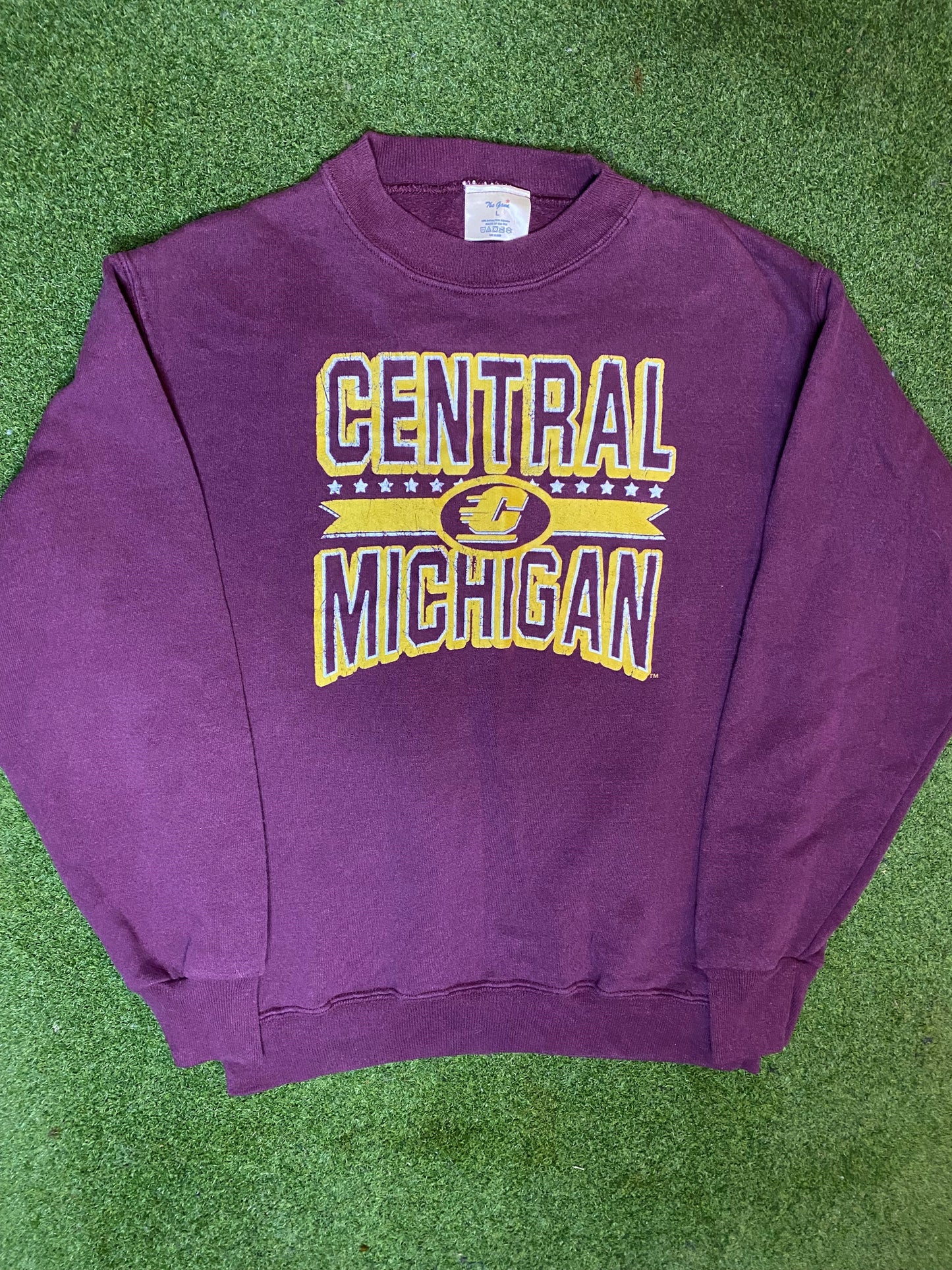 80s Central Michigan Chippewas - Vintage College Crewneck Sweatshirt (Youth Large) - Gametime Vintage