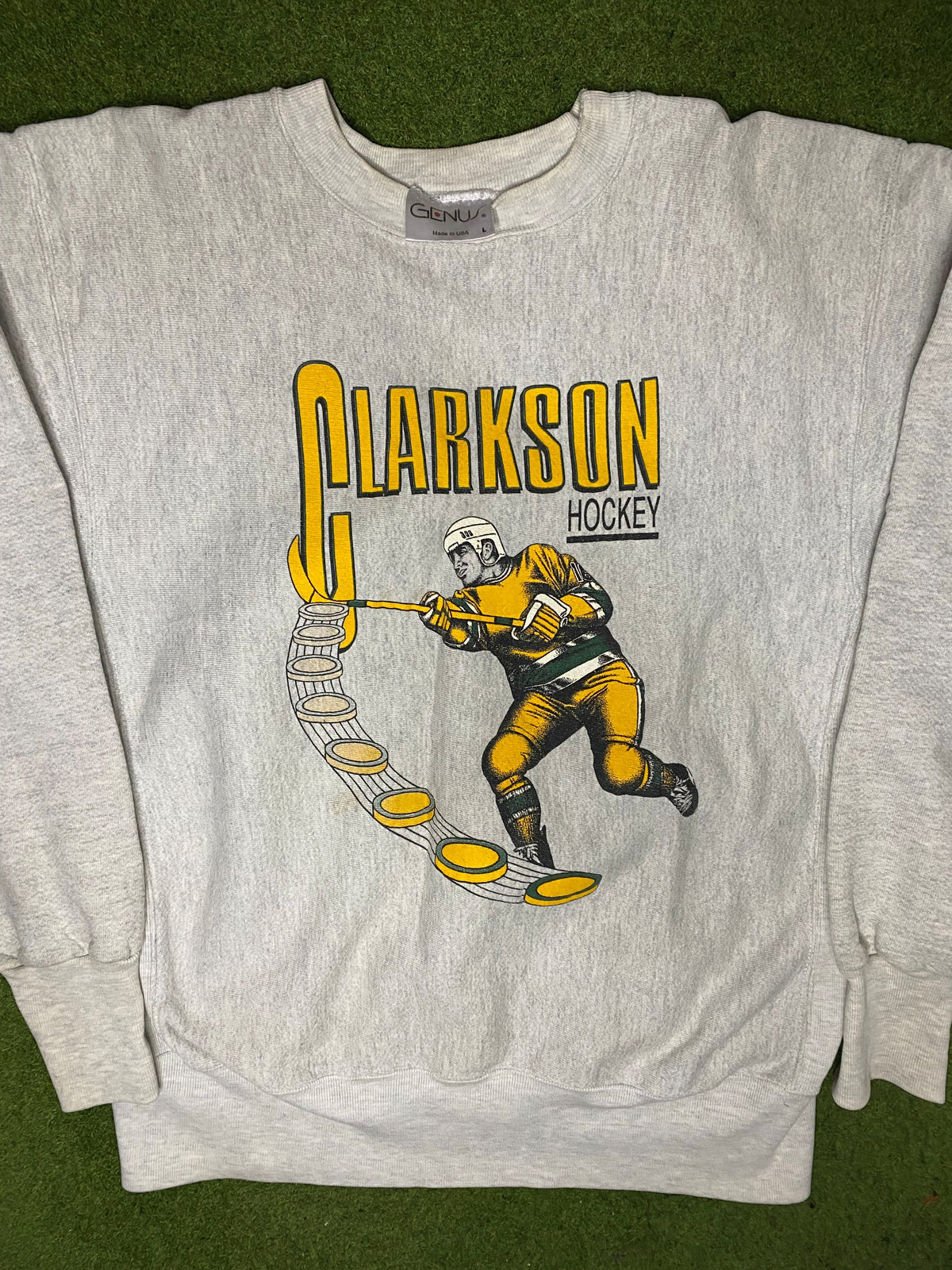 80s Clarkson Golden Knights - Vintage College Hockey Sweatshirt (Large) - Gametime Vintage