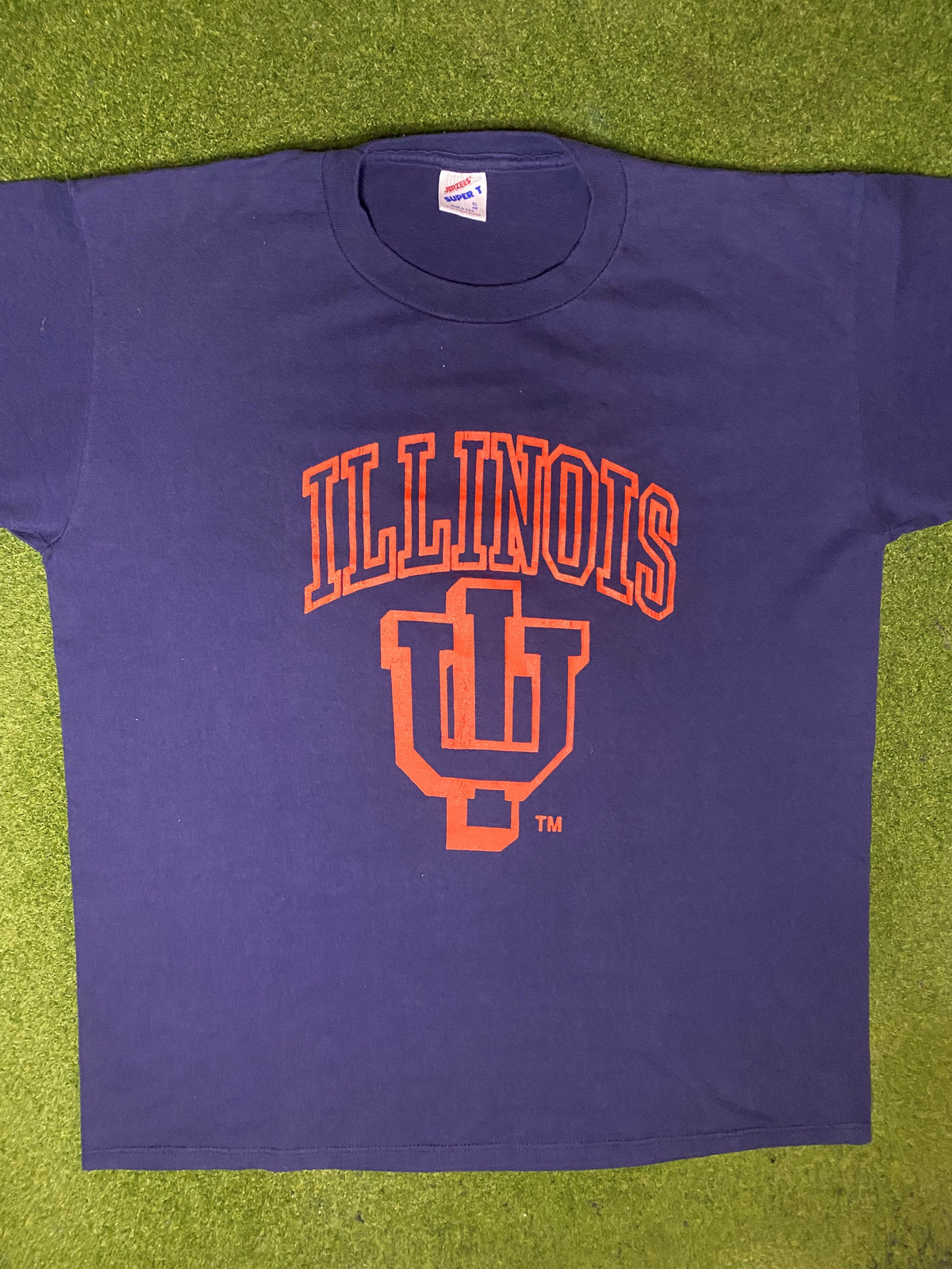 80s Illinois Fighting Illini - Vintage College T Shirt (XL) - Gametime Vintage