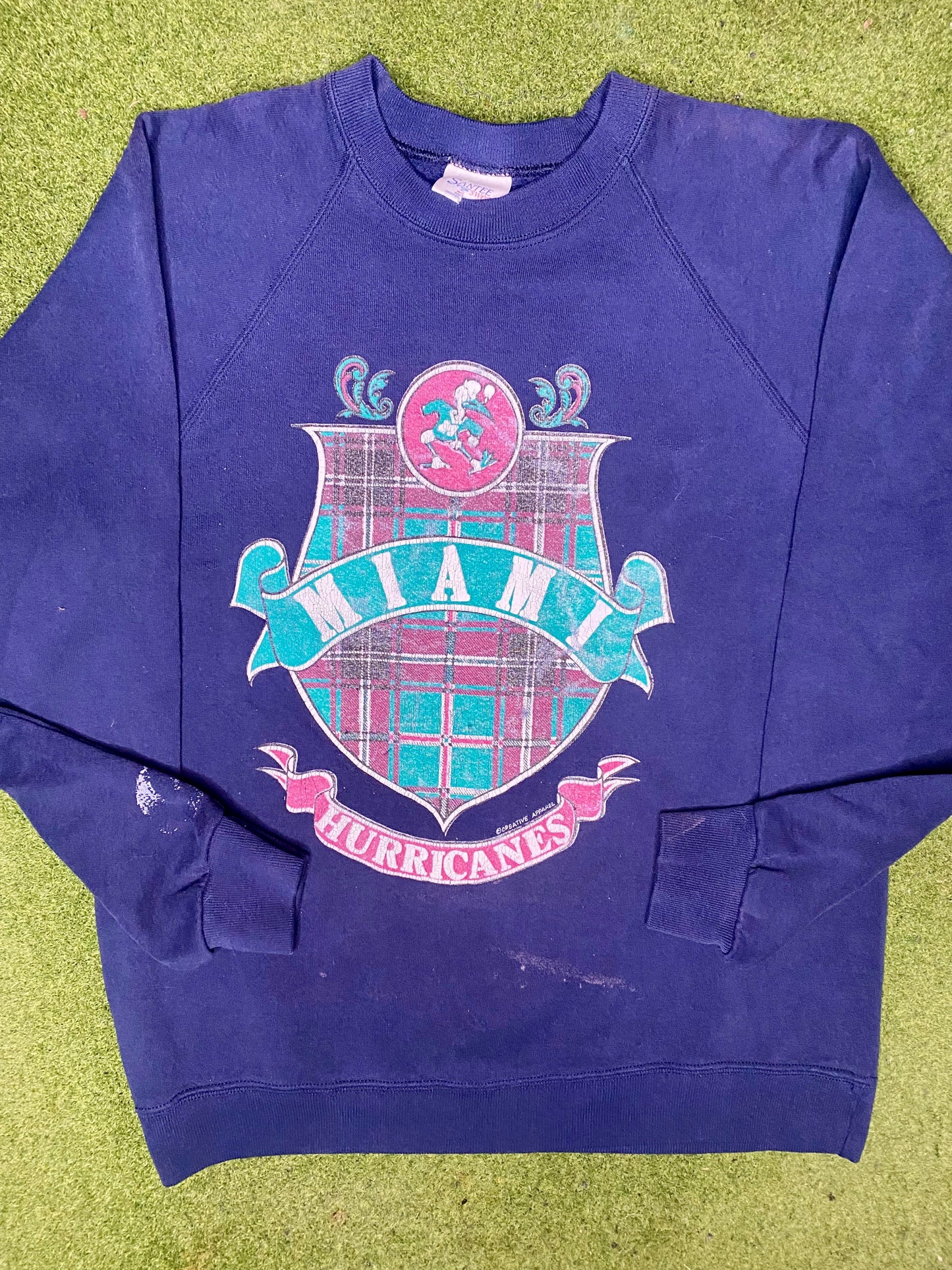 80年代迈阿密飓风队 - 复古大学圆领运动衫(大码)