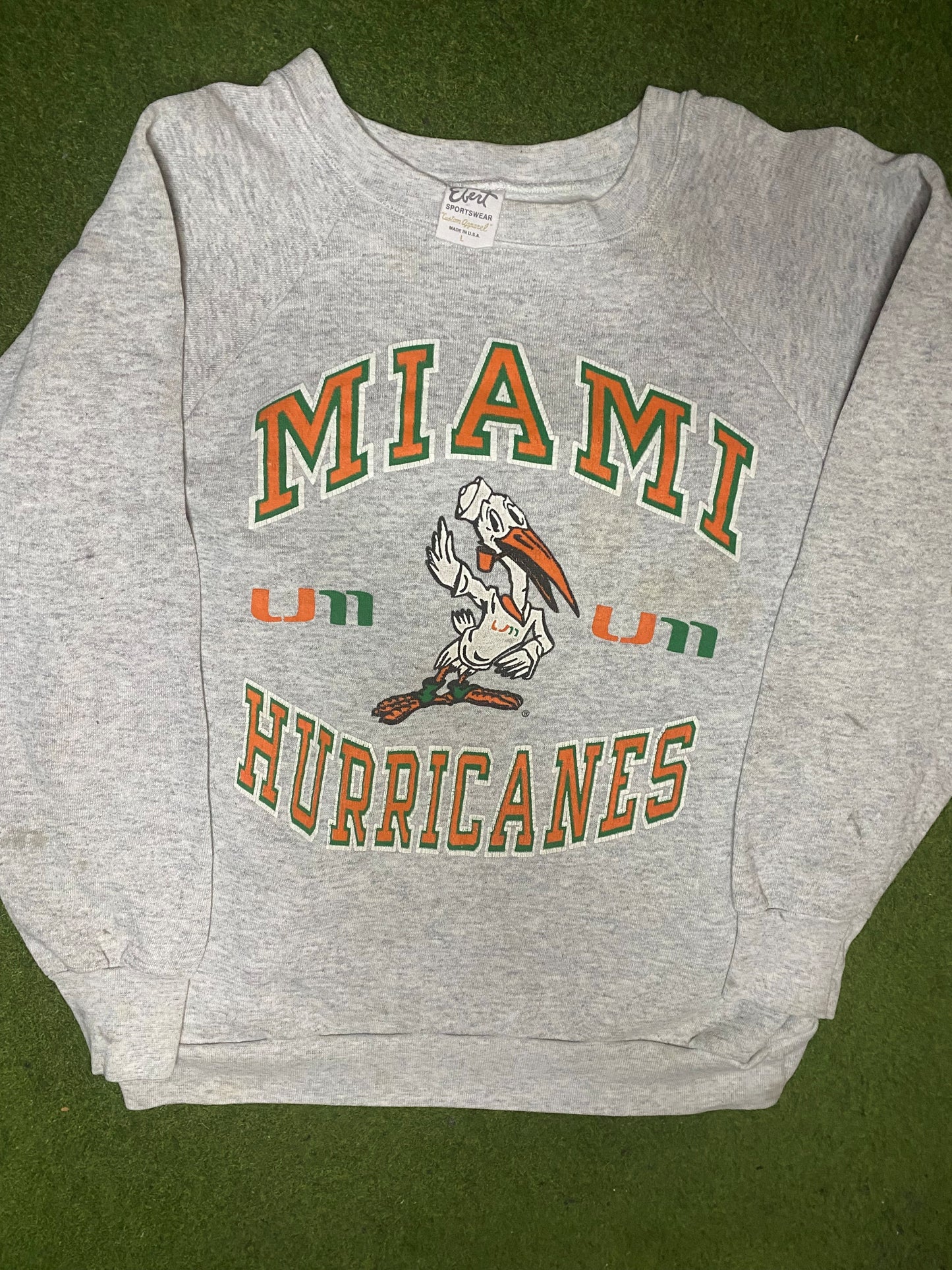 80s Miami Hurricanes - Vintage College Sweatshirt (Large) - Gametime Vintage