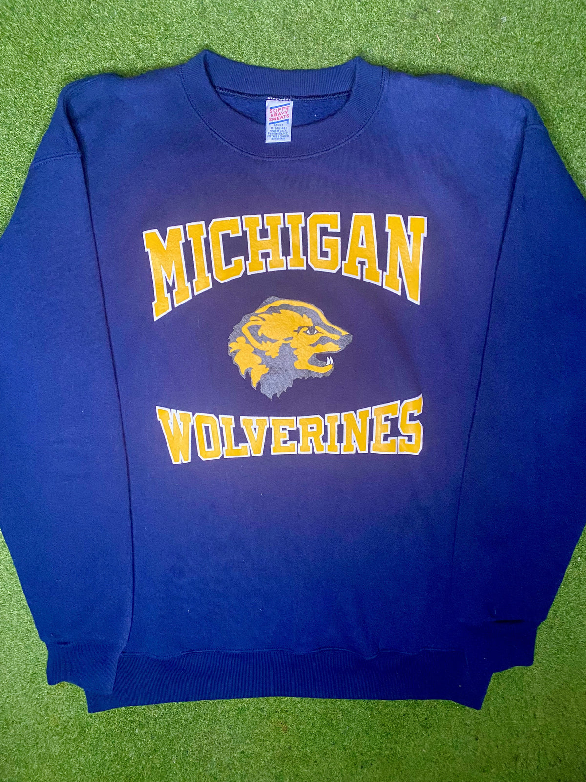 Sudadera vintage de cuello redondo de los Michigan Wolverines de los 80 (XL)