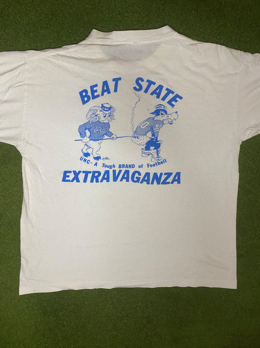 80s UNC Tar Heels - Beat State Extravaganza - Vintage College Football Long Sleeve (Large) - Gametime Vintage