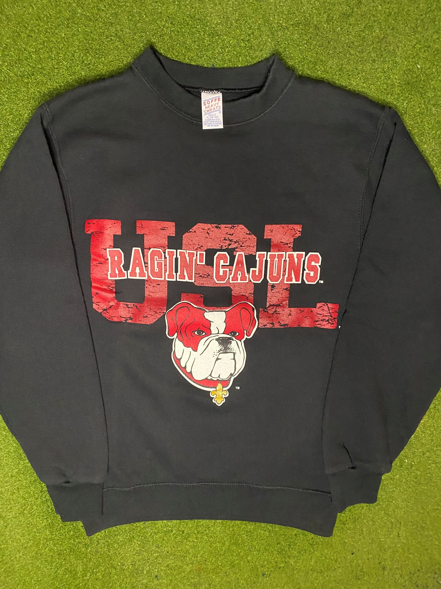 Sudadera vintage de la universidad USL Ragin Cajuns de los 80 (talla M)